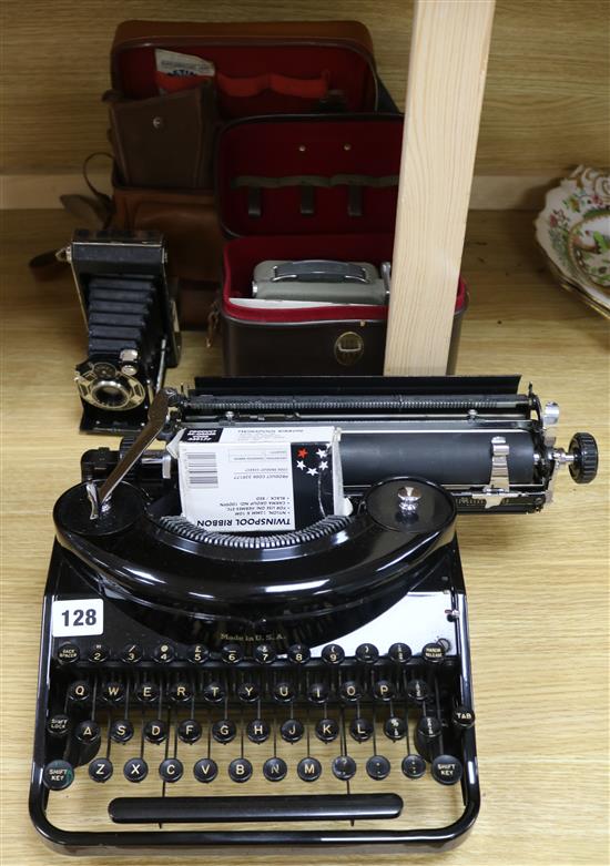 A 1930s Remington typewriter, camera and 1930s Kodak camera etc